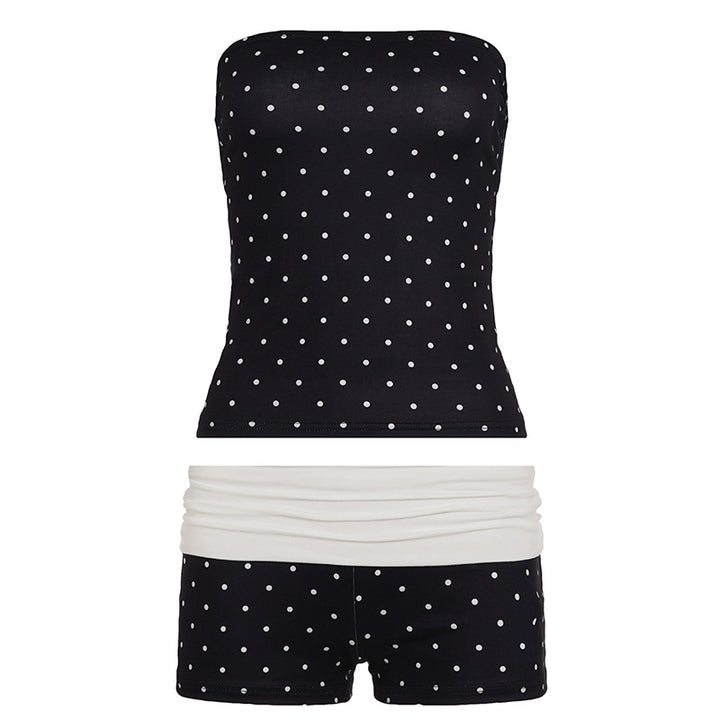Damen Bandeau-Badeanzug mit Polka Dots und Shorts Skovae