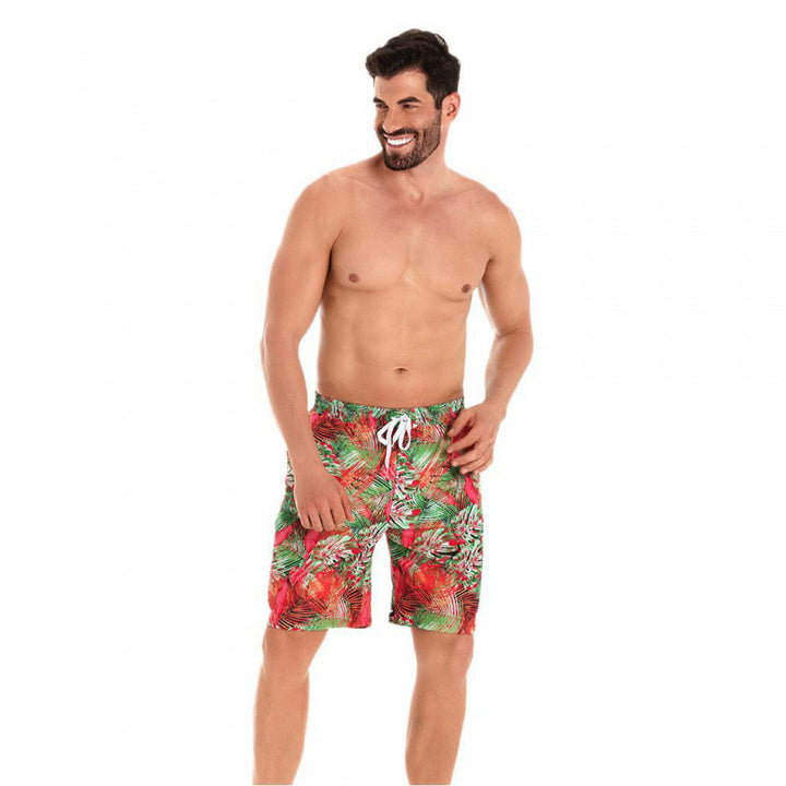 Herren badeshorts med tropisk mønster og justerbar snordræk Skovae