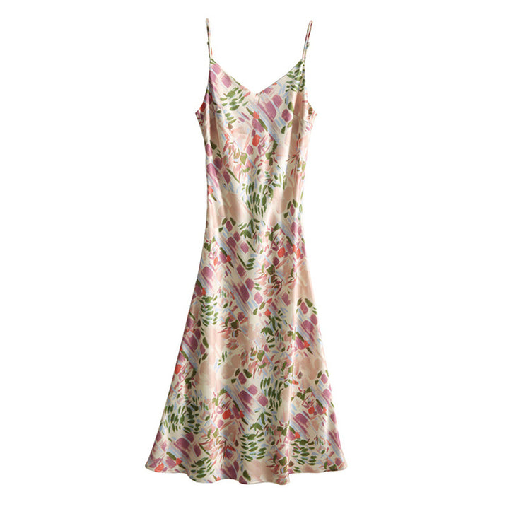 Dame Spaghettistrap Bluse med blomsterprint og fin satinfinish Stilla