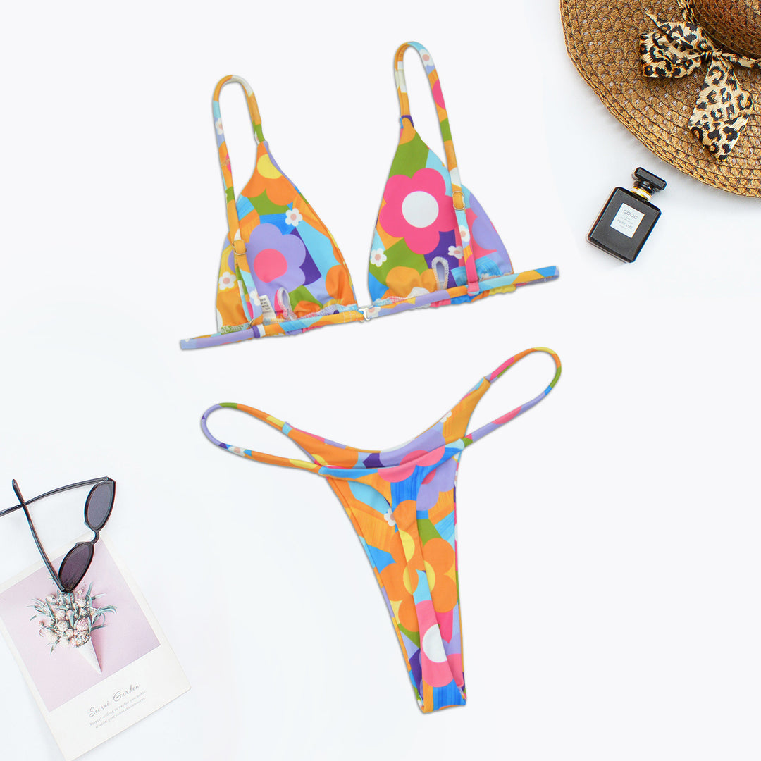 Dame Triangel-Bikini med farverigt blomsterdesign og elegante kæde detaljer Skovae