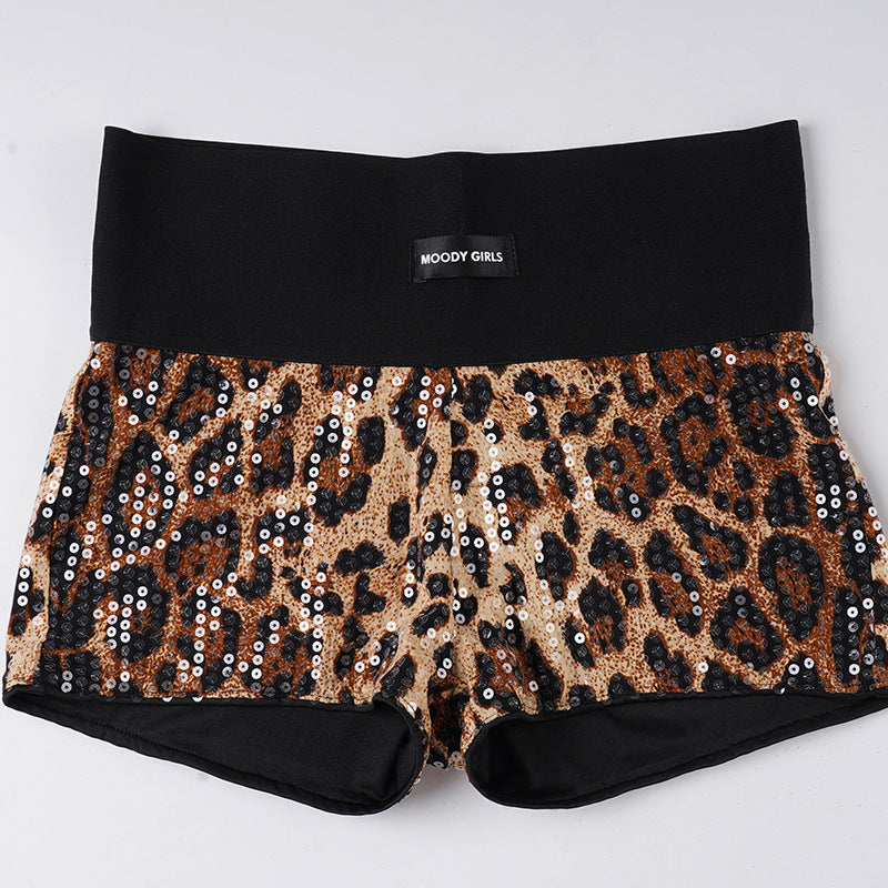 Dame Paillet-Minikjole med leopardmønster og justerbare spaghetti-stropper Skovae