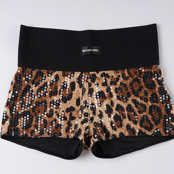 Dame Paillet-Minikjole med leopardmønster og justerbare spaghetti-stropper Skovae
