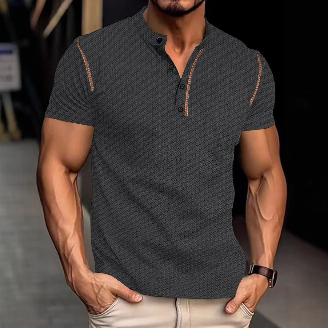 Herrer nan tilpasset struktur polo shirt med ståkrave og dekorativ paspel Skovae