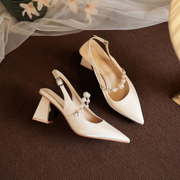 Femme Perle-dekoreret Slingback Blokhæle med Spejlaccent Stilla