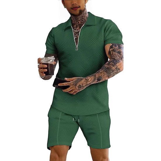 Herre mode kortærmet overdel med struktureret design og matchende shorts Stilla