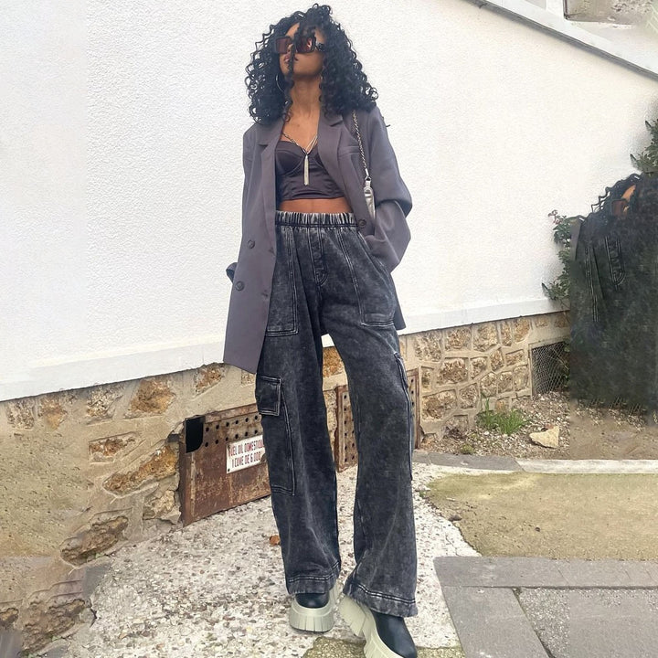 Kvinder Casual Cargo Jeans med Bred Snit Stilla