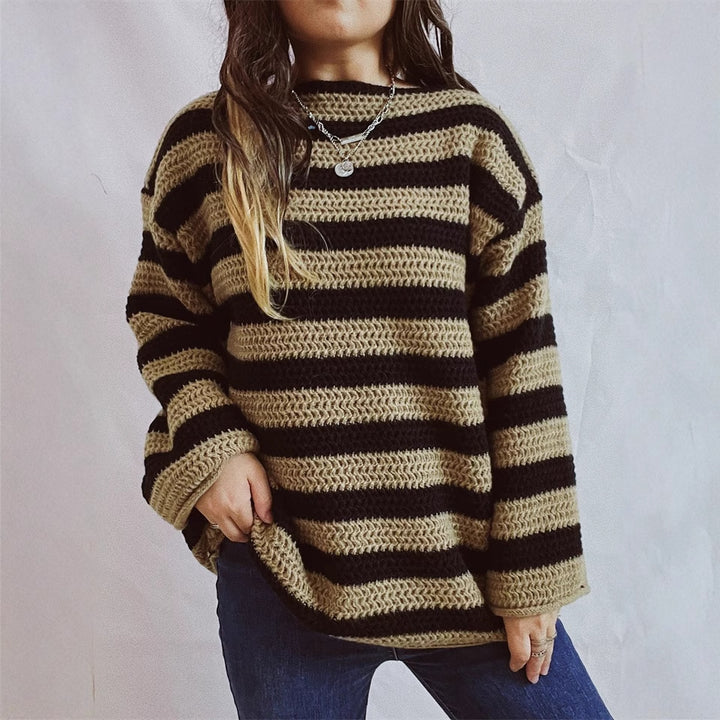 Kvinders strikket oversized sweater med bred stribemønster Stilla