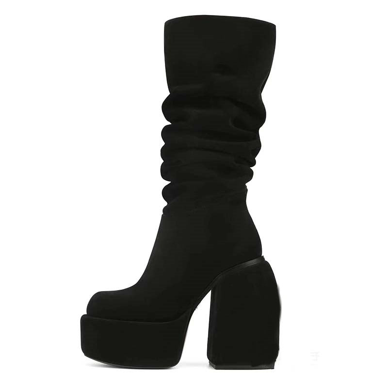 Femme Over-knæ Slouchy Platform Støvler med Klodsede Hæle Stilla
