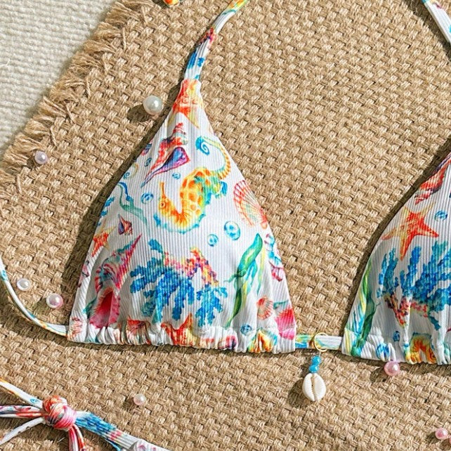 Dame Triangelbikini-sæt med legende design og justerbare bånd Stilla