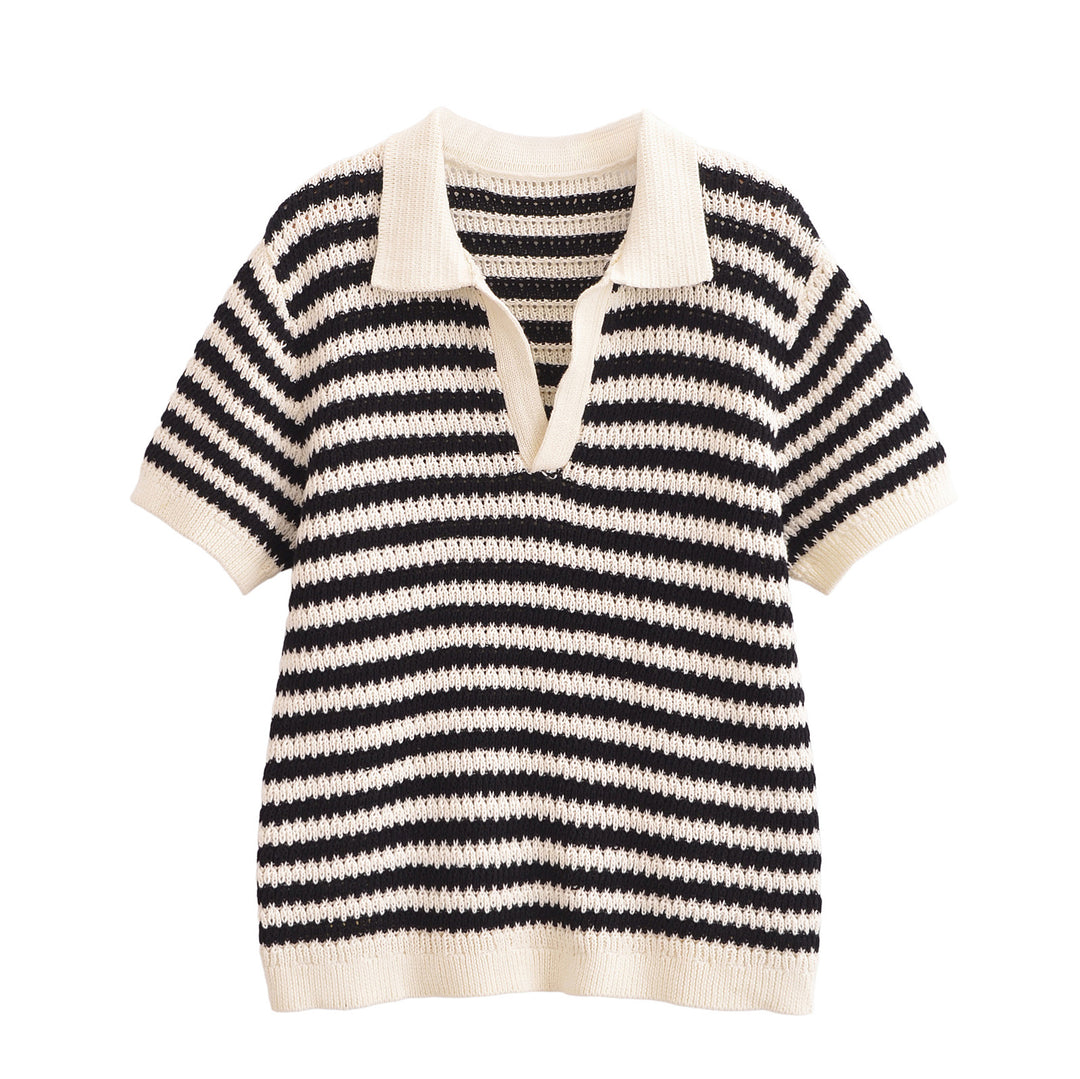 Femme stribet strik-polo-sweater Stilla