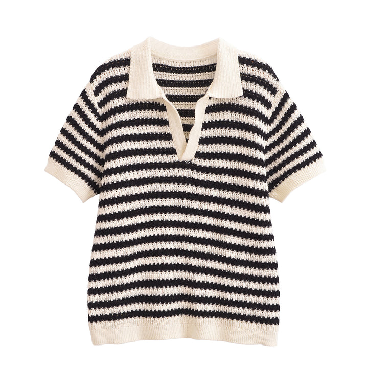 Femme stribet strik-polo-sweater Stilla