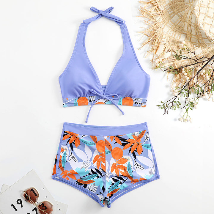 Dame bikini sæt med blomster mønster og aftagelig push-up BH Skovae
