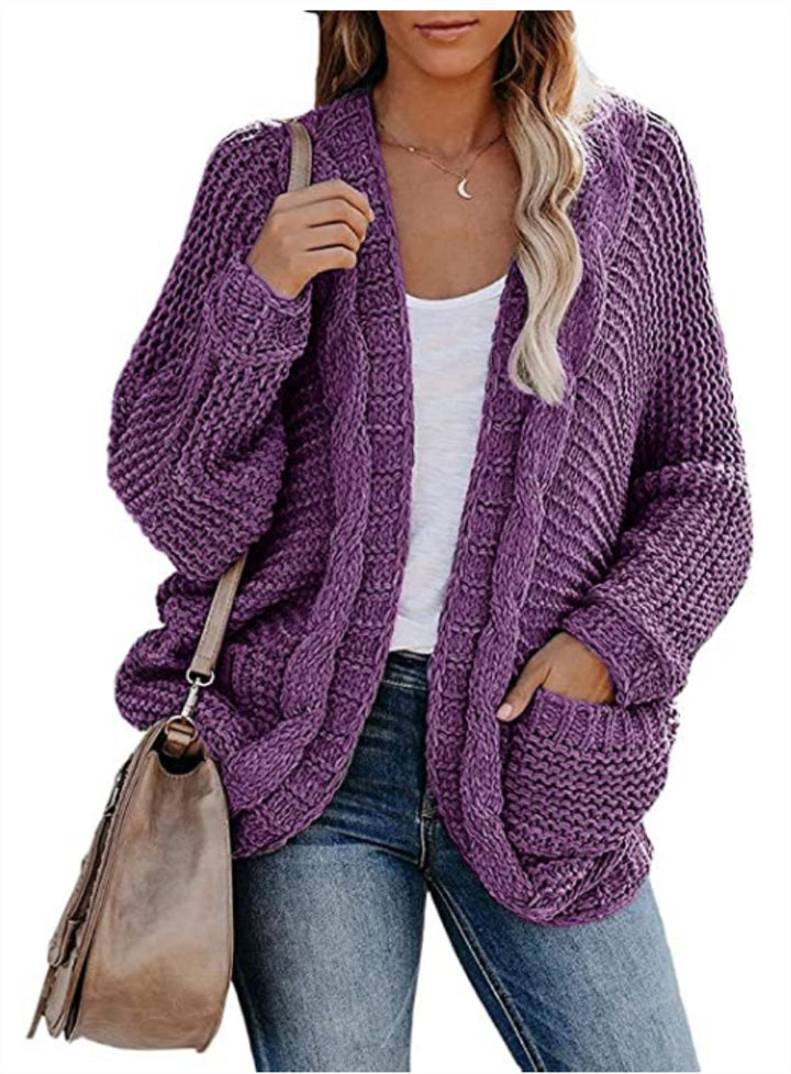 Kvinders chunky strikket cardigan med afslappede lommer og voluminøse ærmer Stilla
