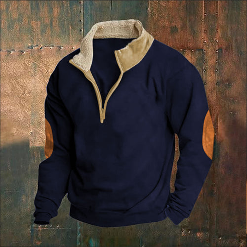 Herrer strikpullover med halv lynlås og struktureret fleece Stilla