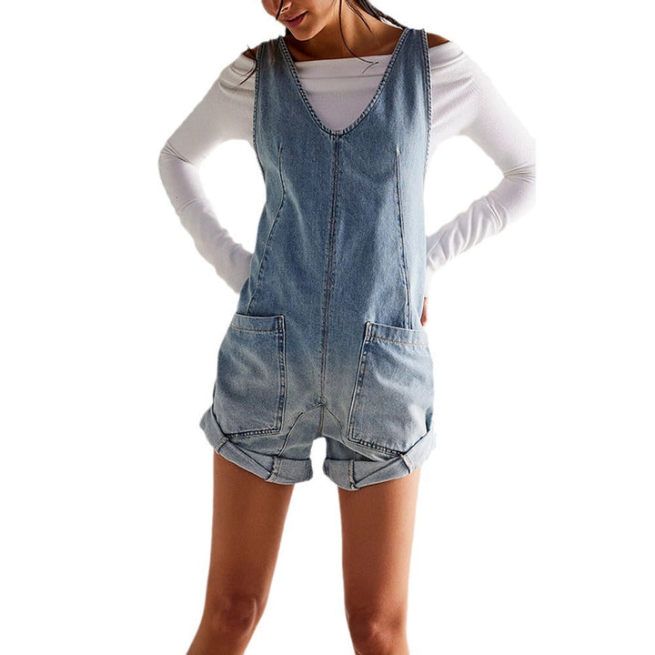 Skovae | Vaskede Denim Justerbare Strop Shorts Jumpsuit