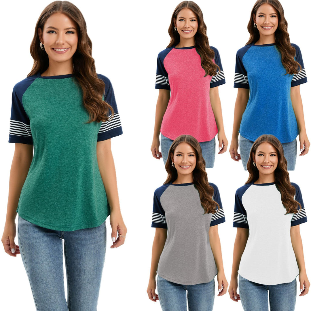 Dame fritids T-shirt med kontrastfarvede ærmer og stribet design Stilla