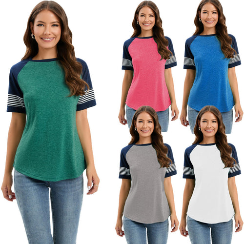 Dame fritids T-shirt med kontrastfarvede ærmer og stribet design Stilla
