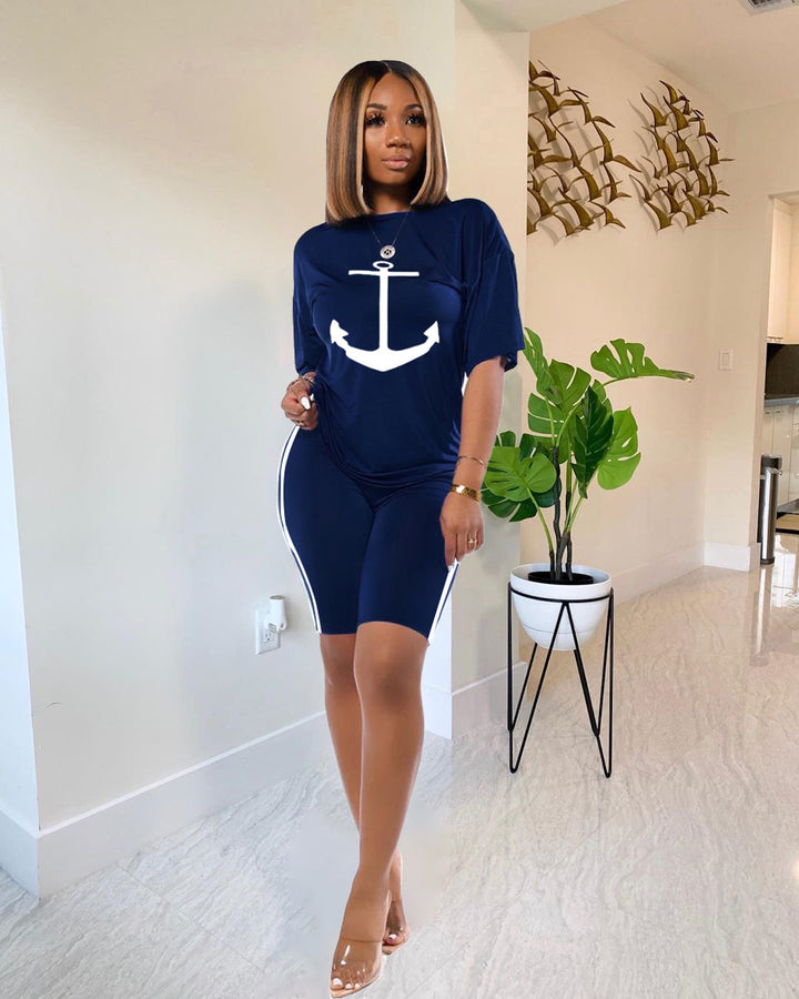Dame Nautical Chic Grafisk T-shirt Kjole Stilla
