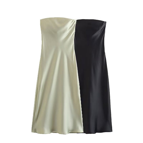 Dame lang aftenkjole i elegant satin-look med stropløs design Skovae