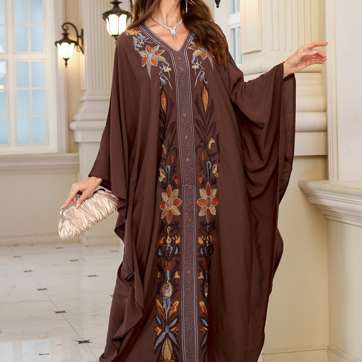 Dame kaftan med blomsterbroderi og flydende snit Stilla