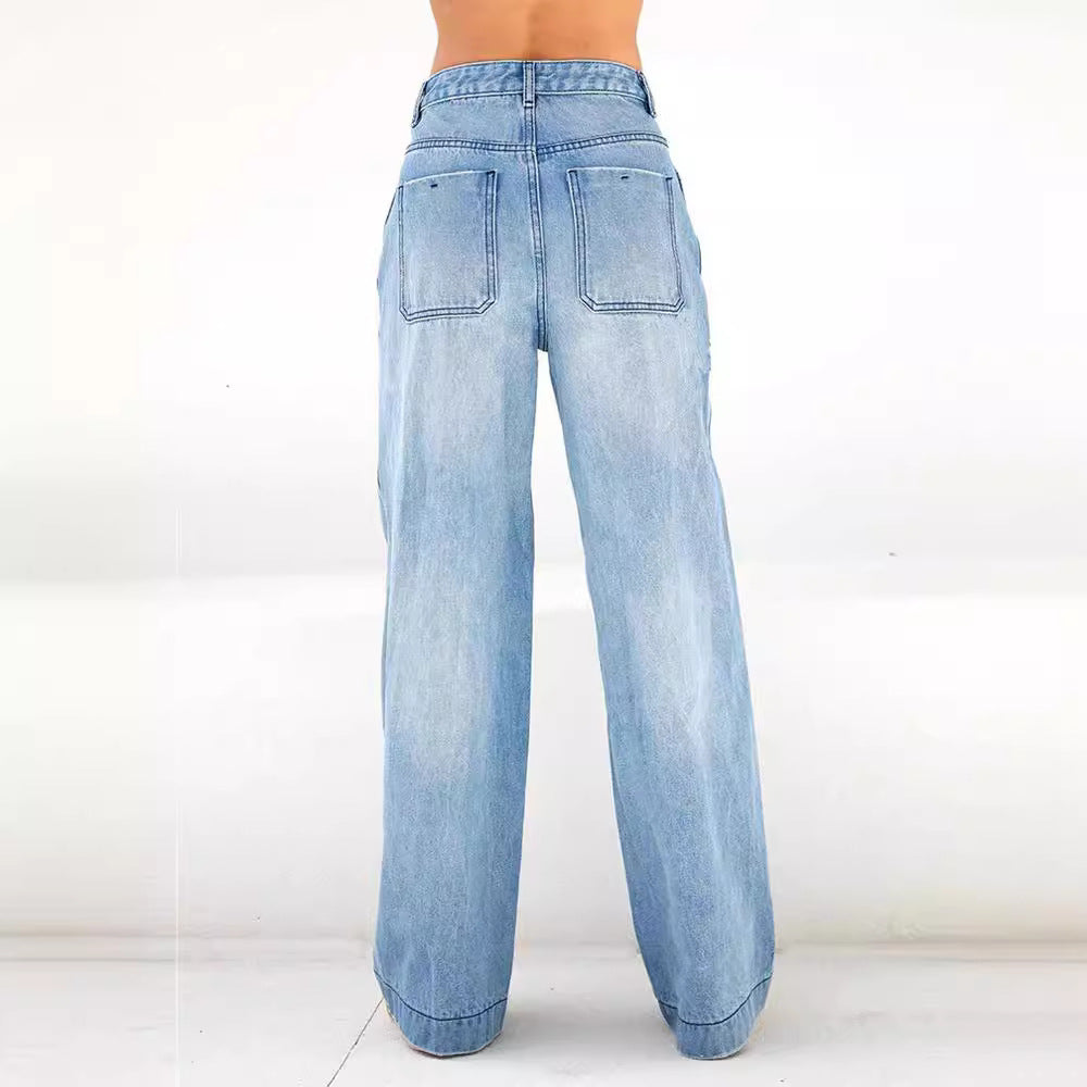 Dame brede jeans med høj talje og afslappet pasform Skovae