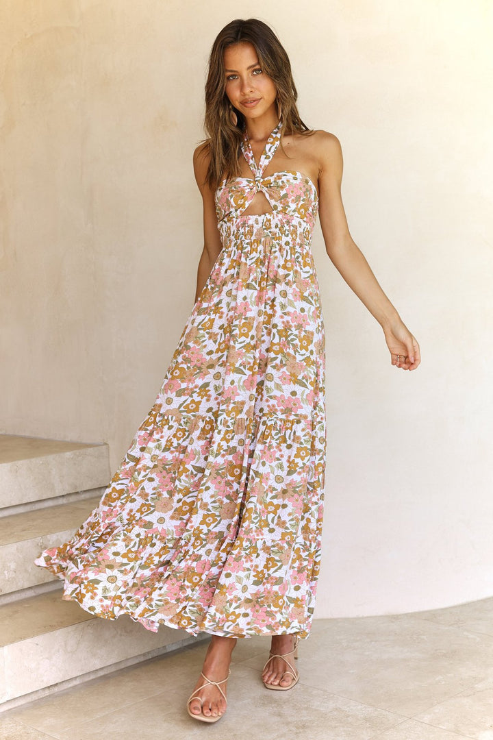 Kvinder Hals Bandeau Maxikjole med blomsterprint Stilla