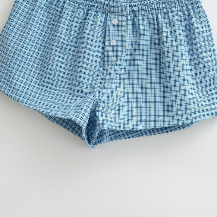 Dame bomulds shorts med klassisk ternet mønster og elastisk talje Stilla