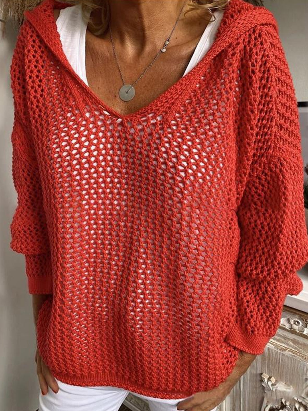 Femme let strikpullover hoodie Stilla