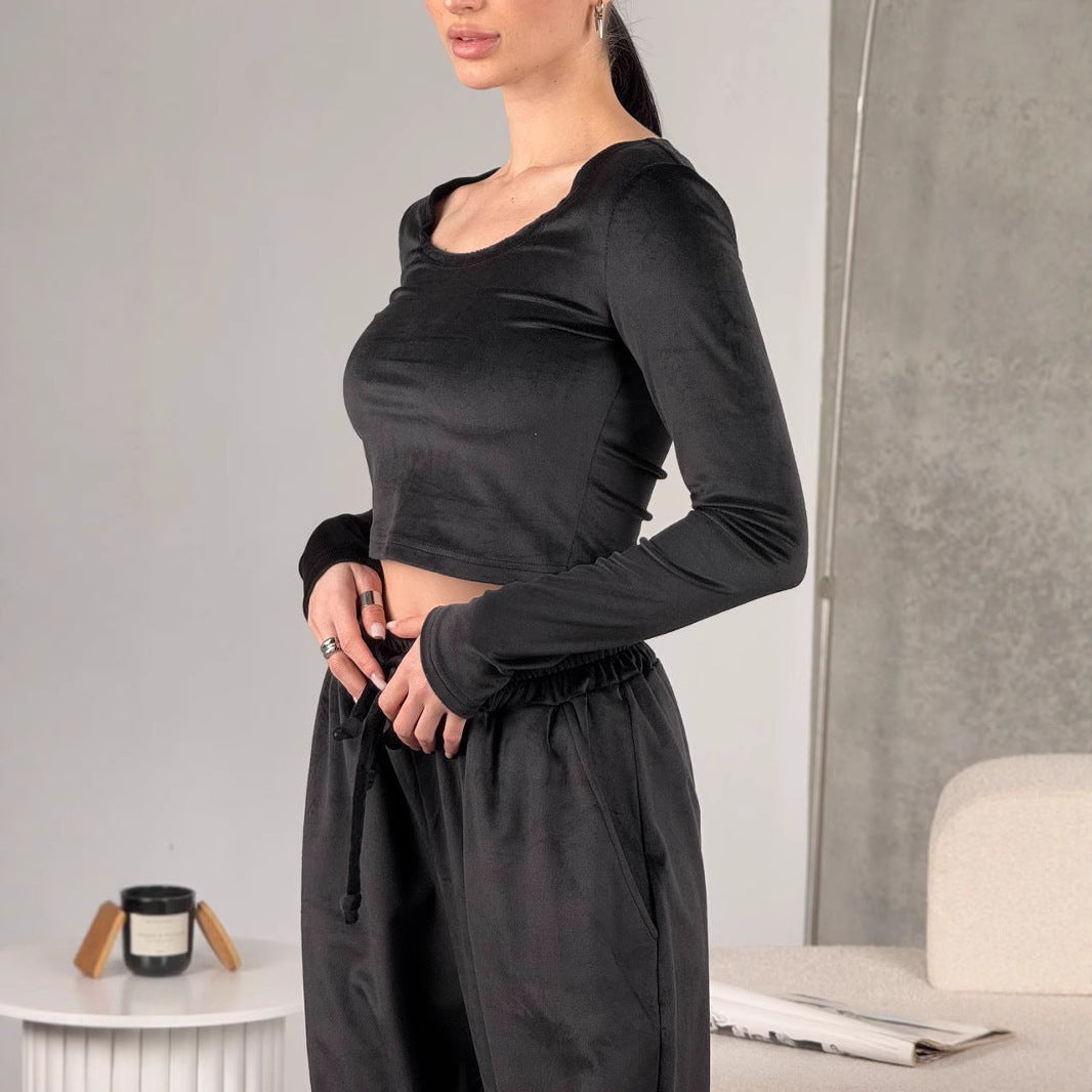 Kvindernes cropped langærmet lavet af blød velour Skovae