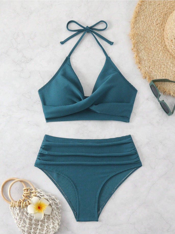 Dame bikini-sæt med høj talje og elegant indpakningsdesign Skovae