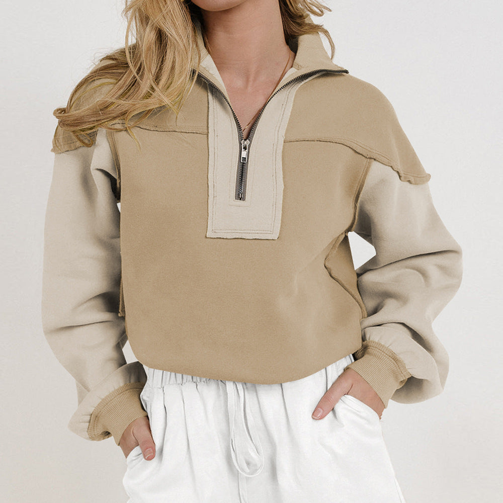 Kvinder casual sweater med halv lynlås og kontrasterende ærmer Stilla