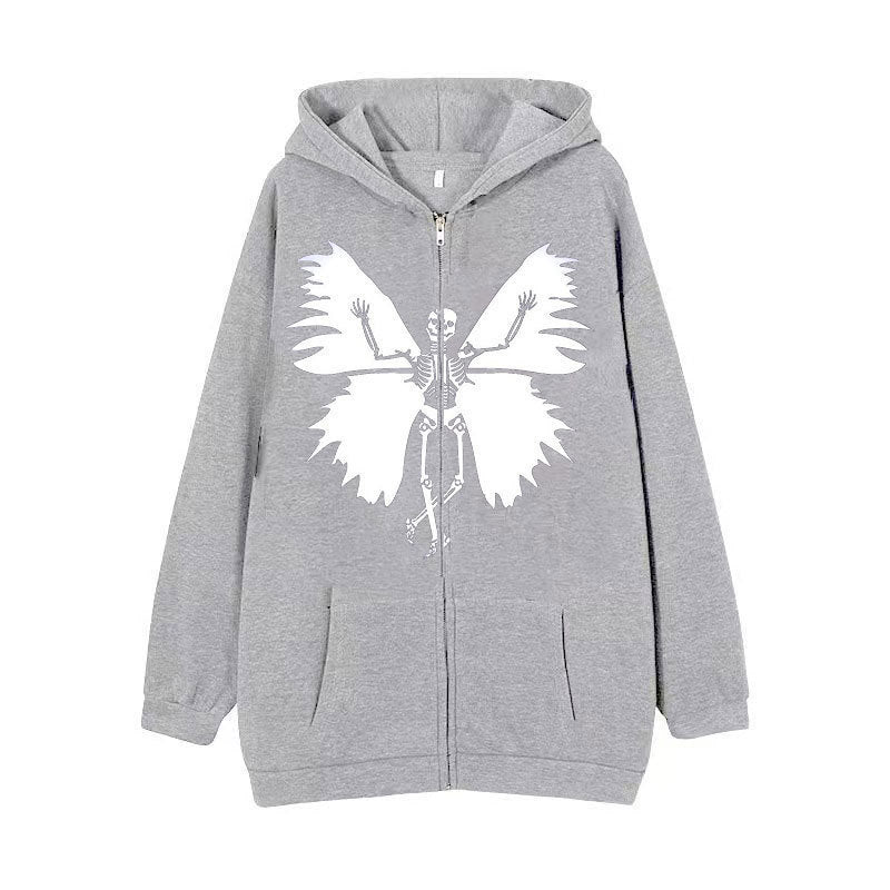 Kvinder's zip hoodie med unikt skelet og sommerfugl design Skovae