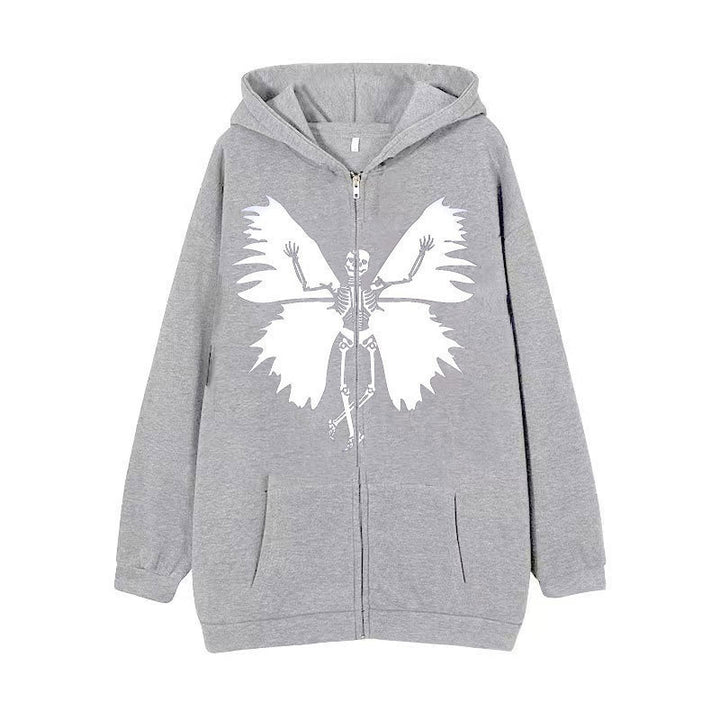Kvinder's zip hoodie med unikt skelet og sommerfugl design Skovae