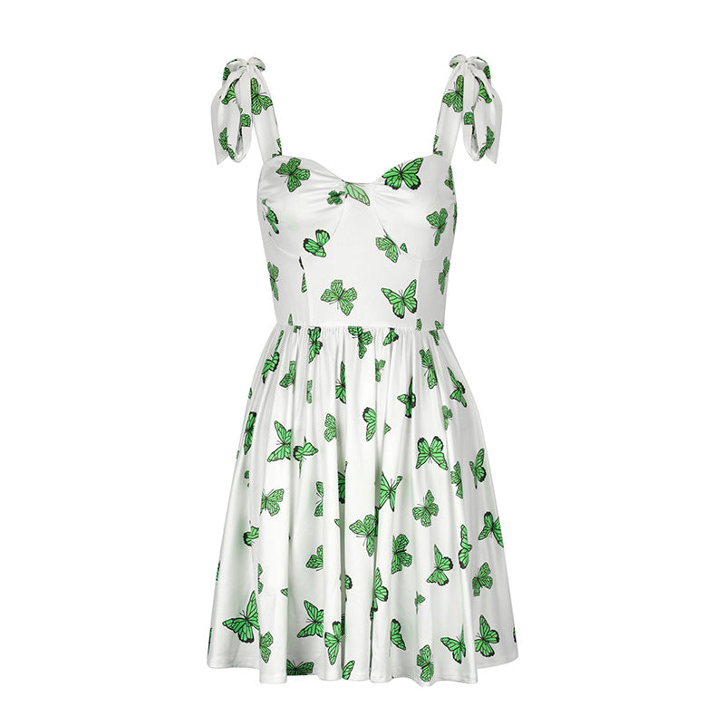 Dame sommerkjole med legende sommerfugldesign og justerbare stropper Skovae