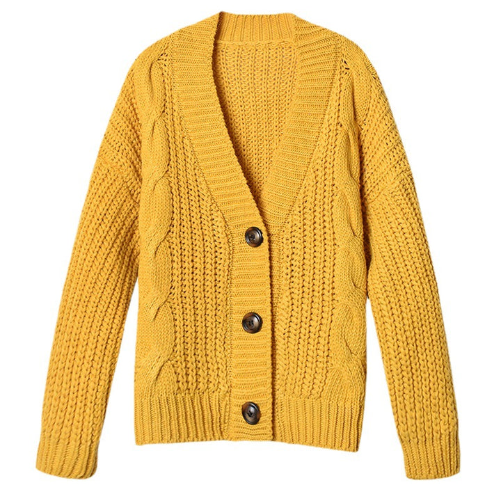 Kvinders mode chunky strik cardigan med V-hals og knapdetaljer Stilla