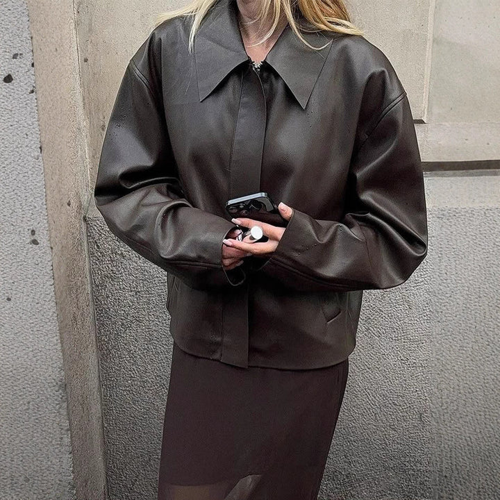 Dame moderigtig kunstlæderjakke med oversized design Stilla