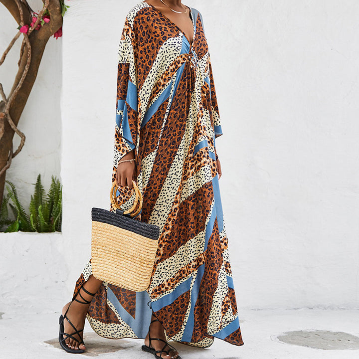 Dame Strandkaftan med elegant V-udskæring og luftige ærmer Stilla