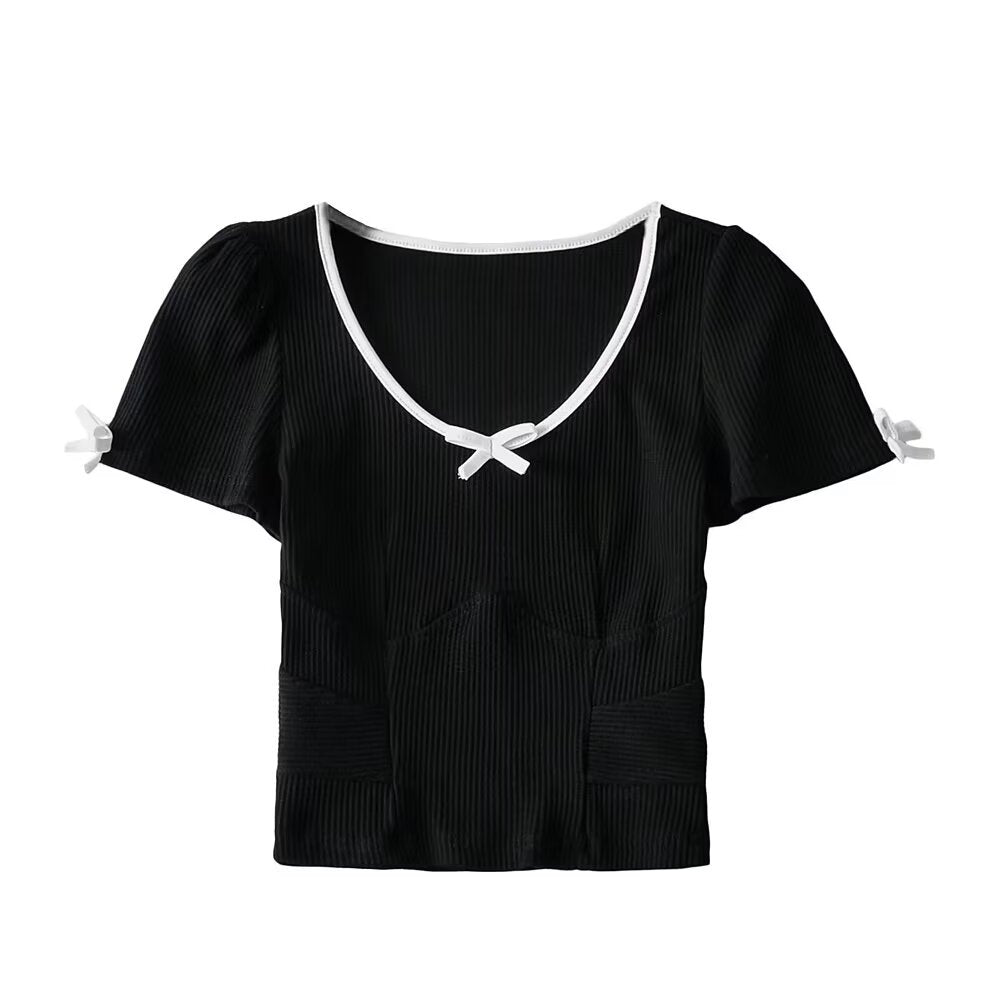 Dame Crop-top med legende flæse design og søde sløjfer Stilla