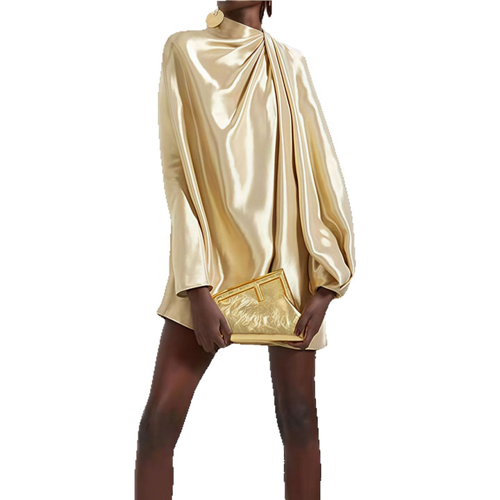 Dame elegant chiffon kjole med voluminøs snit og skinnende topmateriale Skovae