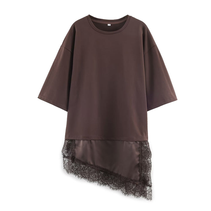 Dame asymmetrisk T-shirt med spidskant Skovae