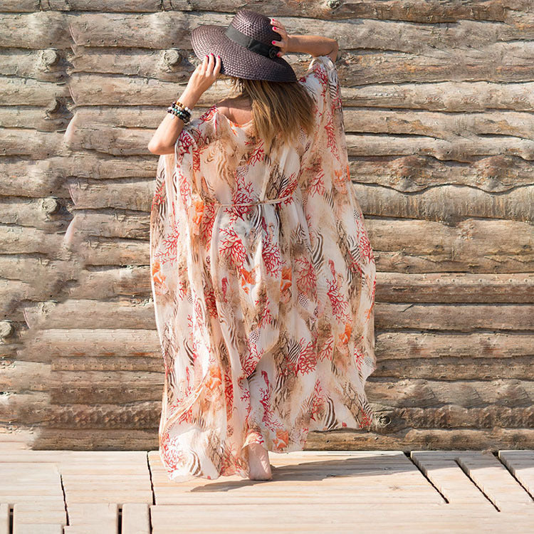 Dame Boho-inspireret strandtunika med løs pasform og båndliv Stilla