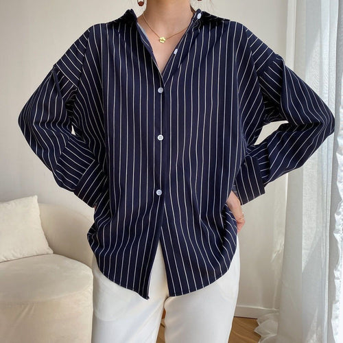 Kvinder Klassisk Skjorte Bluse med Fine Striber Stilla