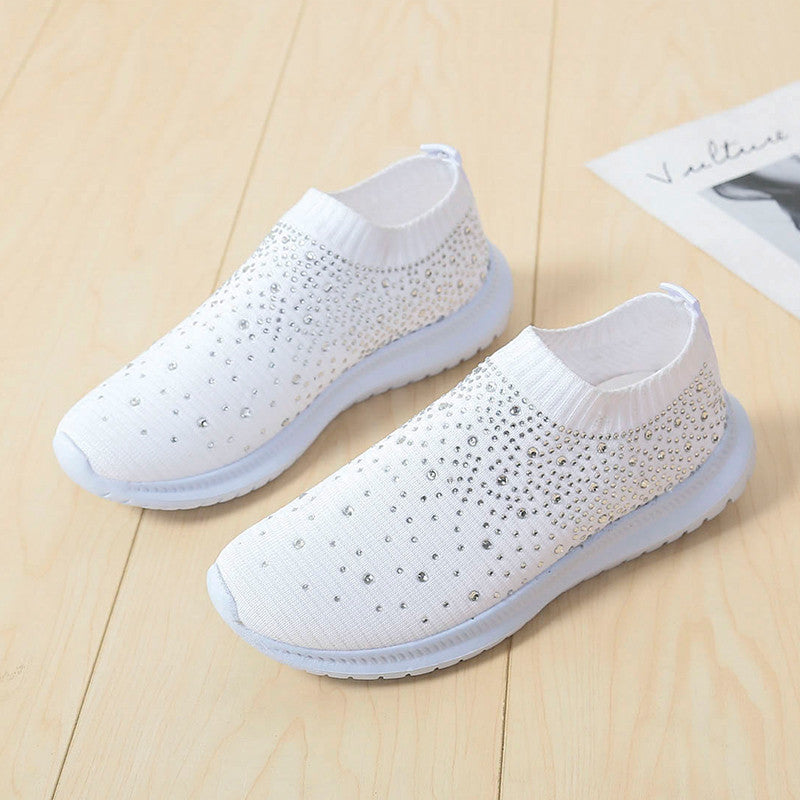 Dame modiske sneakers med rhinsten-applikationer og fleksibelt strik-overmateriale Stilla