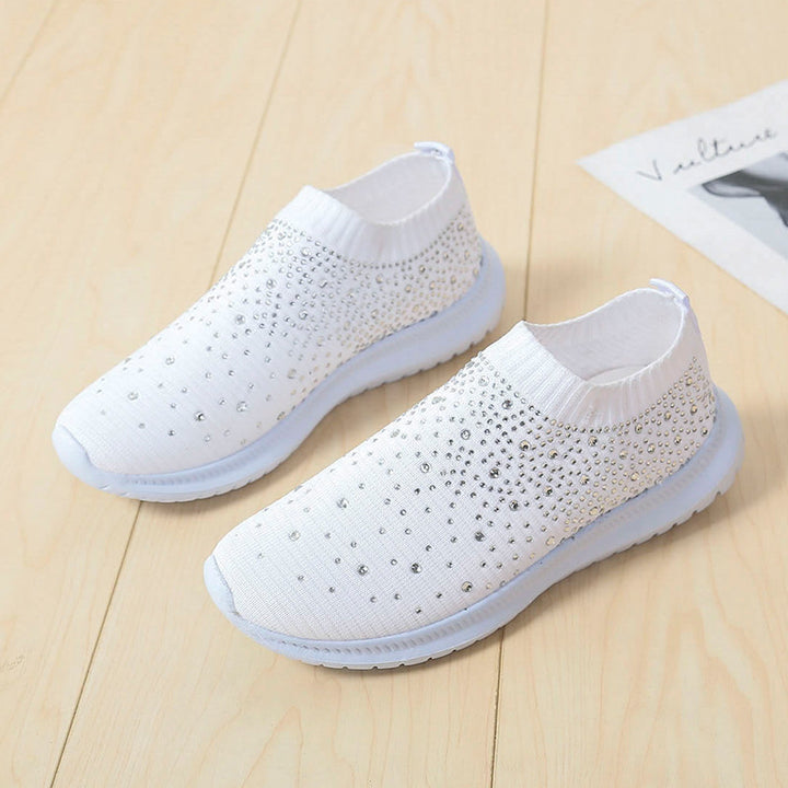 Dame modiske sneakers med rhinsten-applikationer og fleksibelt strik-overmateriale Stilla