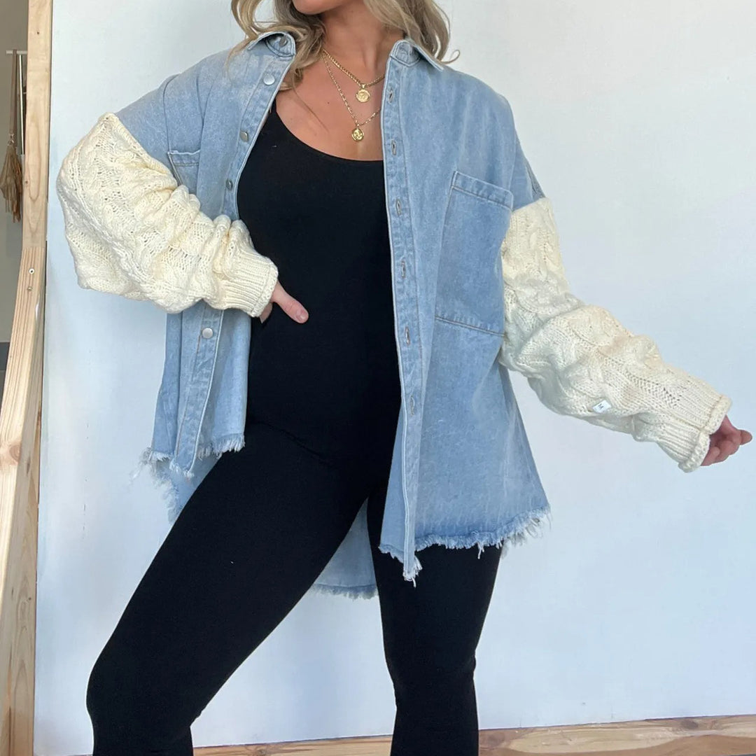Dame Oversized Skjorte med Strikærmer Stilla