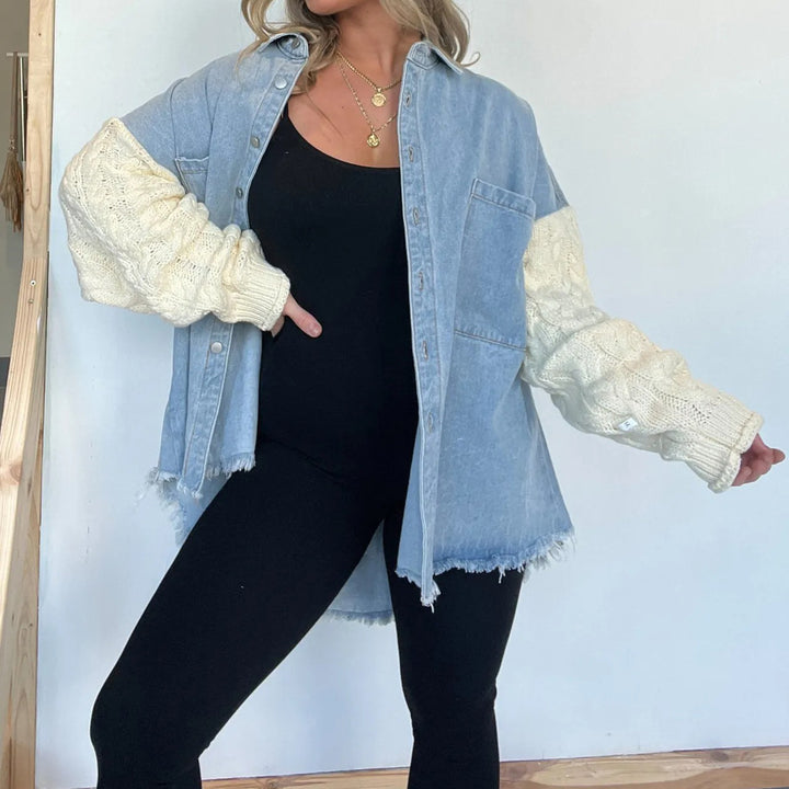 Dame Oversized Skjorte med Strikærmer Stilla