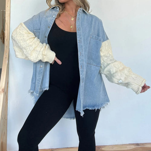 Dame Oversized Skjorte med Strikærmer Stilla