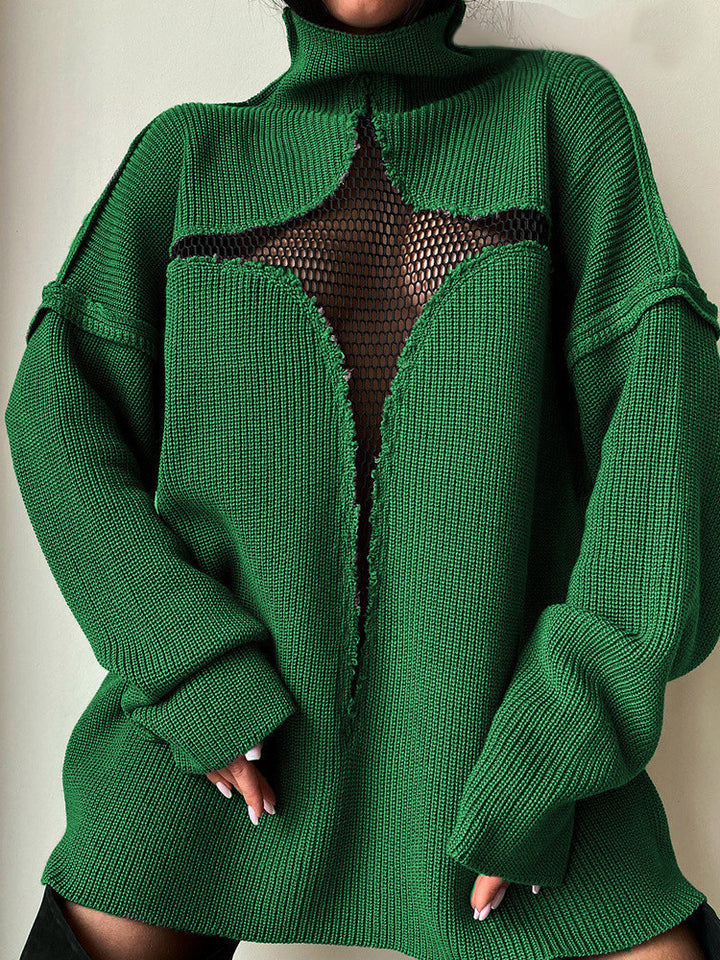 Dame strikpullover med afslappet netdesign Stilla
