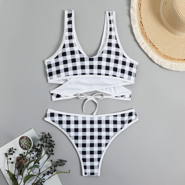 Kvinder Gingham Print Cut-Out Bikini Sæt Stilla