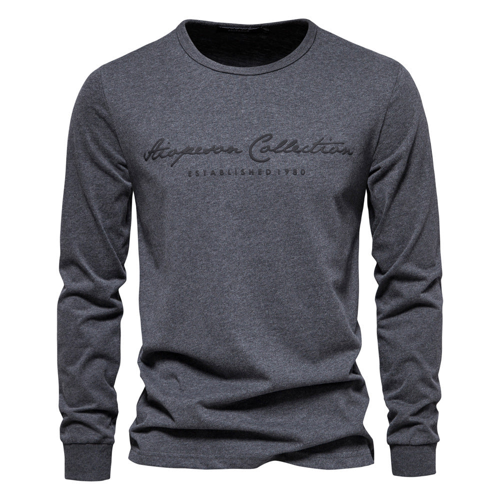 Herren nan minimalistisk rundhalset sweatshirt lavet af bomuldsblanding med ribbede mansjetter Skovae